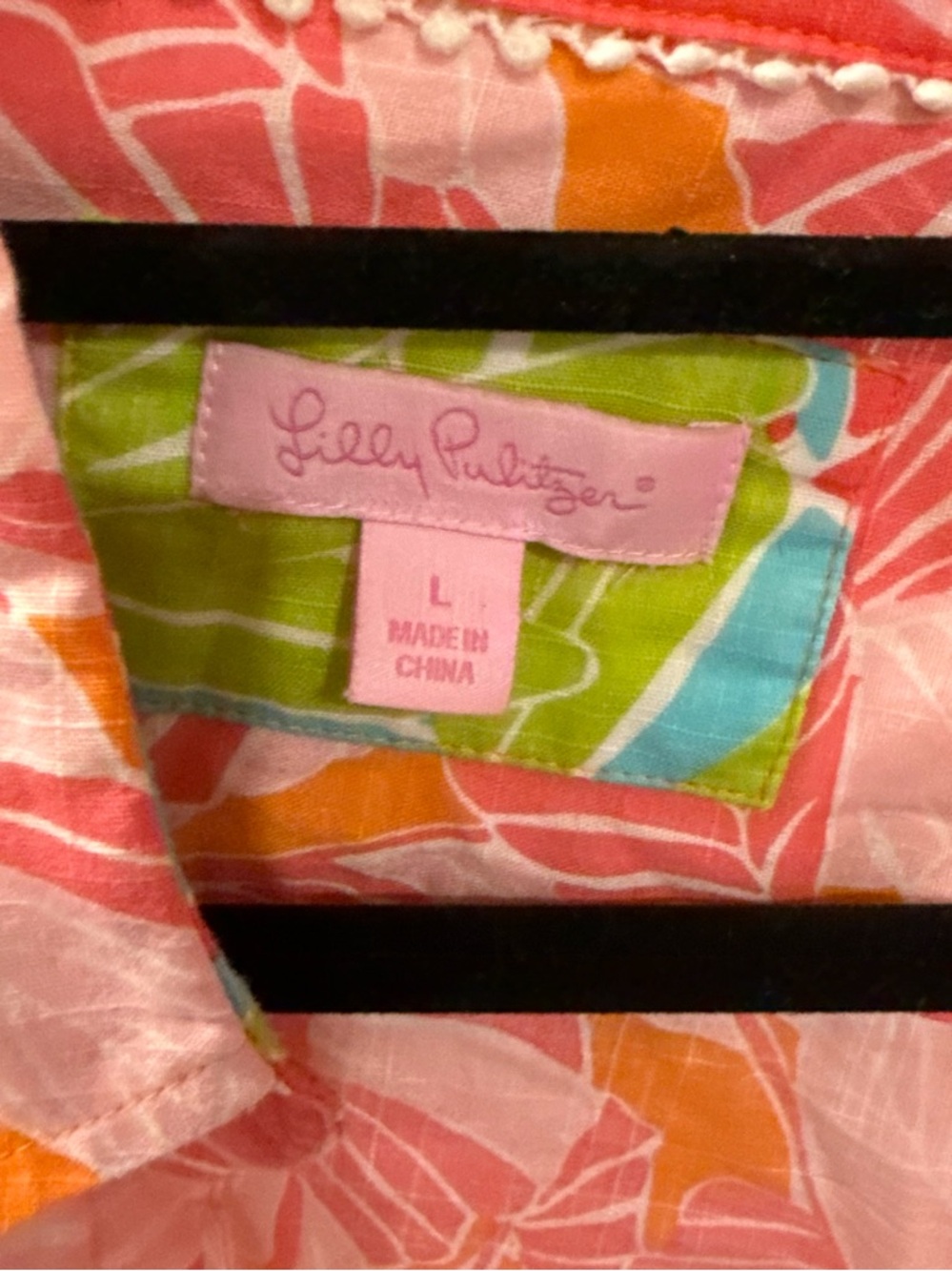 Lilly Pulitzer Pink, Orange & Green Printed Button-Up - Picture 3 of 4